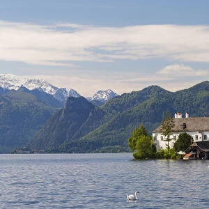 View of schloss Ort (castle) at Traunsee lake, Upper Austria, Austria