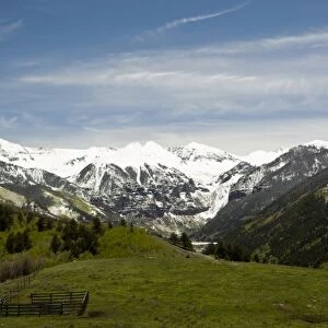 View of valley driving into Telluride, Colorado