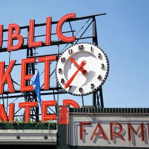 WA, Seattle, Public Market Center sign, at the Pike Place Market