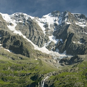Waterfall and Mittaghorn, upper Lauterbrunnen Valley, Switzerland