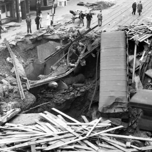 Balham High Road Print: A Bus in a Bomb Crater Balham High Road Print: A Bus in a Bomb Crater