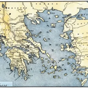 Hand-colored Woodcut Print of Ancient Greece and its Colonies Hand-colored Woodcut Print of Ancient Greece and its Colonies