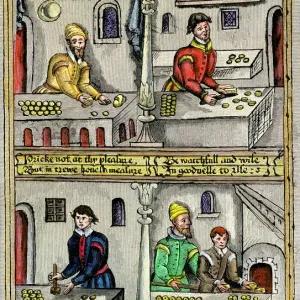 Woodcut Print of Medieval Bakers at Work in York, England Woodcut Print of Medieval Bakers at Work in York, England