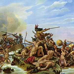 Conquistadors battling New World natives