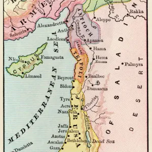 Middle East Print, Color Lithograph Map of the Crusades Era Middle East Print, Color Lithograph Map of the Crusades Era