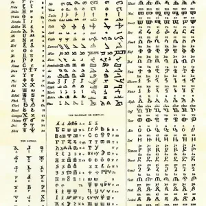 Early Alphabets Print: Hand-colored Woodcut of Ancient Scripts