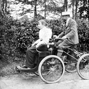 Quadricycle with young lady passenger at Westbourne, c. 1900