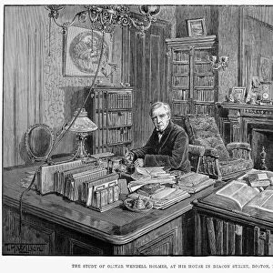(1809-1894). American physician and man of letters. The Study of Oliver Wendell Holmes, at His House in Beacon Street, Boston, Massachusetts. Wood engraving, English, 1894