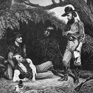 (1820-1861). Irish explorer in Australia. John King, William John Wills, and Burke at Coopers Creek in Queensland, Australia. Steel engraving, 19th century