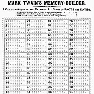 (1835-1910). Mark Twain. American writer and humorist. Mark Twains Memory Builder, 1891