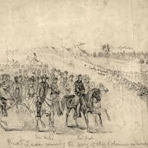 ABRAHAM LINCOLN (1809-1865). President Lincoln reviewing the Army of the Potomac on Monday, April 6, 1863. Drawing by Edwin Forbes