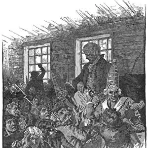 ACADIAN EXPULSION, 1755. Lieutenant-colonel John Winslow reading the Decree of Expulsion to the French settlers of Acadia in 1755. Wood engraving, American, 19th century