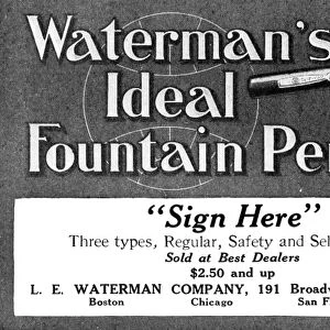 AD: FOUNTAIN PEN, 1919. American advertisement for Watermans Ideal Fountain Pen, 1919
