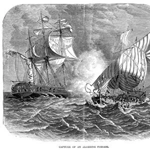 ALGERIAN CORSAIR. Capture of an Algerian corsair by an American warship in the