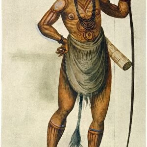 ALGONQUIAN, 1585. A Carolina Algonquian Native American in body paint. Watercolor