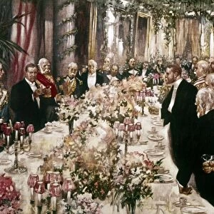 All male state dinner given at the White House for Prince Henry of Prussia, brother of the German emperor, by President Theodore Roosevelt, 24 February 1902. Illustration from Harpers Weekly, 15 March 1902