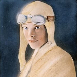 AMELIA EARHART (1897-1937). American aviator. At age 30. Oil over a photograph, 1928