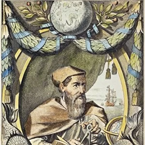 AMERIGO VESPUCCI (1454-1512). Italian navigator. Color engraving, 1673