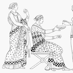 ANCIENT GREEK WOMEN. Line engraving after an antique Greek vase