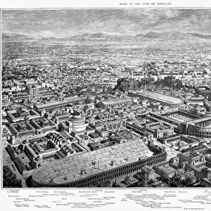 ANCIENT ROME, c170 A. D. Restoration of the city of Rome at the time of the reign of Emperor Marcus Aurelius (161-180). Line engraving, 1879