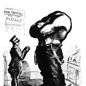 Army Medical Examiner: At last, a perfect soldier! American antiwar cartoon, 1915, by Robert Minor for the socialist magazine The Masses, suggesting that the best fighter would be all brawn and no brains