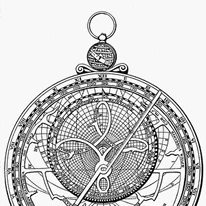 ASTROLABE, 1574. Humphrey Coles astrolabe, 1574, showing alidade, or sight rule