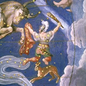 ASTRONOMY: ORION. Orion, the Hunter: fresco, 1575, from Villa Farnese, Caprarola, Italy