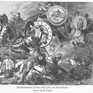 ATHENIANS AND SPARTANS. Wood engraving, 19th century