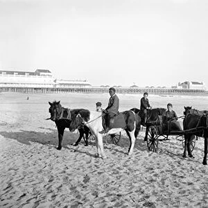 ATLANTIC CITY: HORSES. Five young boys with horses on the beach, on horseback