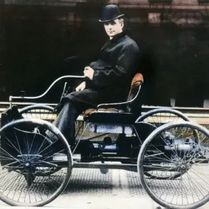 Henry Ford Print: Oil over a photograph of the first automobile, 1896 Henry Ford Print: Oil over a photograph of the first automobile, 1896