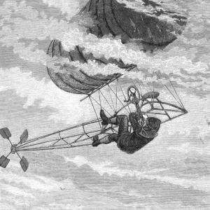 Mark Quinlan casi cayendo de un dirigible de un hombre durante un vuelo sobre Hartford, Connecticut en junio de 1878. El dirigible fue diseñado y construido por Charles Ritchel. Grabado contemporáneo estadounidense. Mark Quinlan casi cayendo de un dirigible de un hombre durante un vuelo sobre Hartford, Connecticut en junio de 1878. El dirigible fue diseñado y construido por Charles Ritchel. Grabado contemporáneo estadounidense.