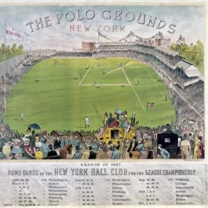 BASEBALL, 1887. The Polo Grounds in Upper Manhattan, New York, on a lithograph poster, giving the schedule of the New York Ball Clubs games for the league championship in the 1887 season
