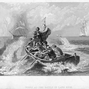 BATTLE OF LAKE ERIE, 1813. Commodore Oliver Hazard Perry leaving his flagship, the Lawrence, for the Niagara to continue fighting against the British at the Battle of Lake Erie, 10 September 1813. Line engraving, 19th century