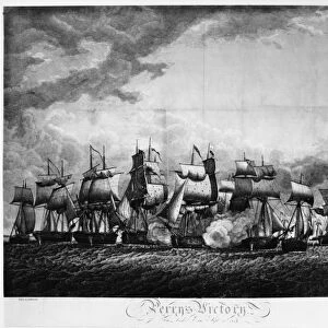 BATTLE OF LAKE ERIE, 1813. Oliver Hazard Perrys victory at Lake Erie, 10 September 1813, during the War of 1812. Line engraving, 1814, after John James Barralet (1747-1815)