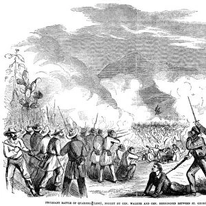 BATTLE OF QUARISMA, 1857. Brilliant Battle of Quarisma (Lent), fought by General William Walker and General Henningsen between St. George and Rivas, Nicaragua, March 1857. Contemporary American wood engraving