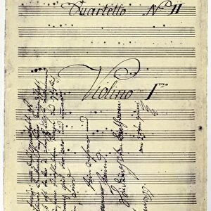 BEETHOVEN MANUSCRIPT, 1799. Copy of Ludwig van Beethovens String Quartet in F Major Op. 18 no. 1, with dedication to Carl Amenda in Beethovens hand, 1799