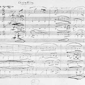 BEETHOVEN MANUSCRIPT, 1825. Manuscript page from Ludwig van Beethovens String Quartet in B Flat
