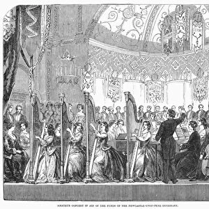 BENEFIT CONCERT, 1853. Amateur concert in aid of the funds of the Newcastle-Upon-Tyne infirmary. Wood engraving, English, 1853