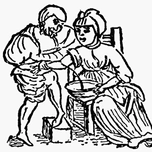 The Benefits of Bleeding. Woodcut from the 15th century medical poem by Salerno