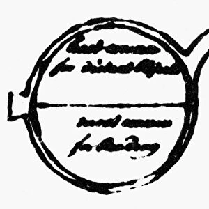 BIFOCALS, 1760s. Benjamin Franklins sketch for bifocal eyeglasses, which he is