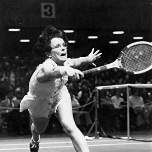 BILLIE JEAN KING. American tennis player. Photographed during the San Francisco tennis tournament in January 1974