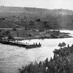 BOER WAR: PONTOON BRIDGE. British soldiers constructing a pontoon bridge over the Tugela River