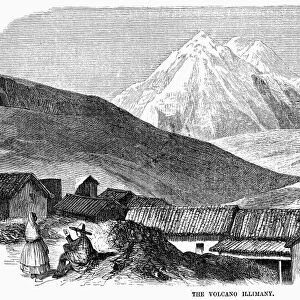 BOLIVIA: VOLCANO, 1854. Illimani, a volcano in the Cordillera Real, Bolivia. Wood engraving, 1854