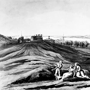 BOSTON, 1776. View of Boston showing the heights of Dorchester, taken from Mount Whoredon