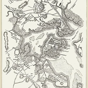 BOSTON: MAP, 1775-1776. Map of Boston, Massachusetts, and the surrounding area, 1775-1776. Line engraving, 19th century