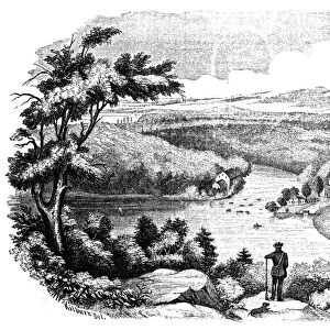 BRANDYWINE BATTLEFIELD. View of the battlefield at Brandywine River, New Jersey, where an American army failed to stop the British progress toward Philadelphia in the Revolutionary War, 11 September 1777. Line engraving, American, 1854