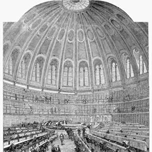 BRITISH MUSEUM, 1857. The Main Reading Room of the British Museum, London, England, which had seats for about 400 readers, was built in the years 1854-57. The dome was 140 feet in diameter and 106 feet high. Wood engraving, 1857