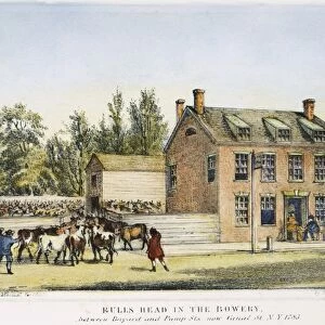 The Bulls Head Tavern in the Bowery, New York, as it appeared in 1783. Lithograph, 1861