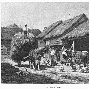 CANADA: FARMING, 1883. A barnyard in a Canadian village. Engraving, 1883