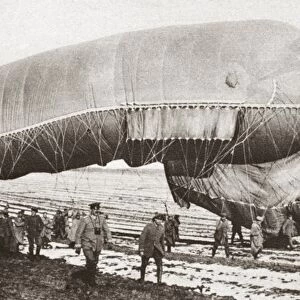 Captured observation balloon on the Western Front during World War I. Photograph, c1916